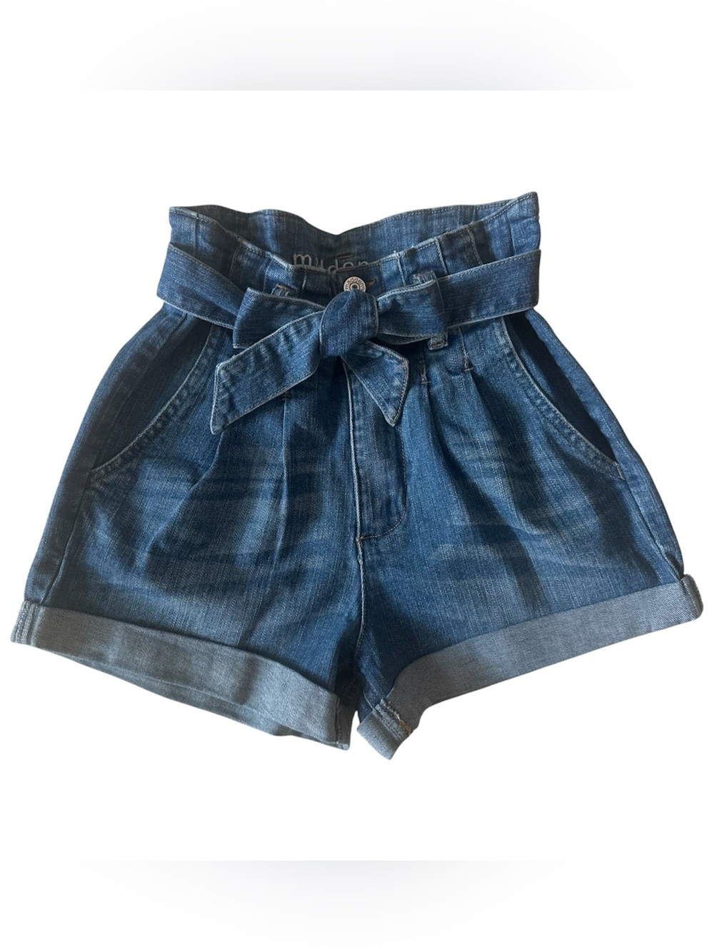 Madden Girl Belted Paper-bag Cuffed Denim shorts - size 27